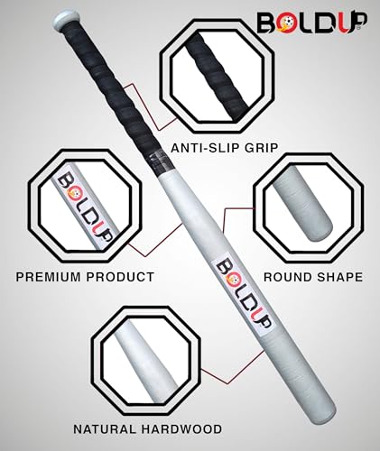 Image of Wooden Baseball Bat for Power Hitting - Solid Hardwood, Anti-Slip Grip Handle, Balanced Swing Design (Combo of 2 Silver)