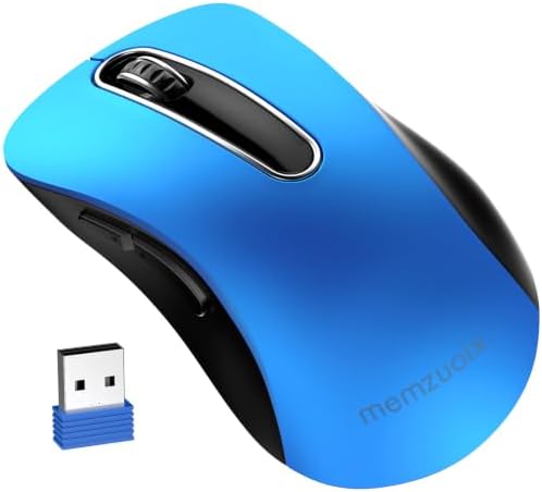 memzuoix 2.4G Silent Wireless Mouse, 1400 DPI Mobile Optical Cordless Mouse with USB Receiver, Portable Computer Mice for Laptop, PC, Desktop, MacBook, 5 Buttons (Blue)