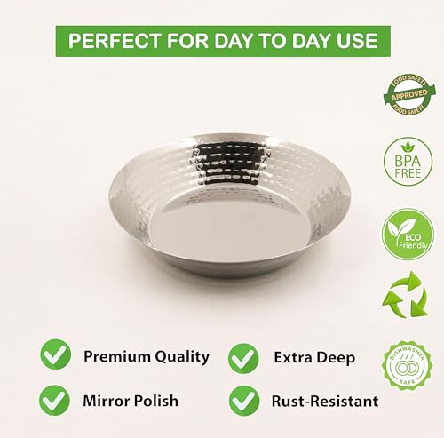 Image of Spillbox Stainless Steel Hammered Parat l|Quarter Plates| Snack Plate|Nasta Plate| Dessert Plate Set| Side Dish Plate |Mirror Finish| BPA Free- Hammered Parat Plate (Small)