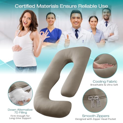Image of Cooling Pregnancy Pillows for Sleeping, 57'' Full Body Pillow, Linen | Sasttie Maternity Pillow, OEKO-TEX, Down Alternative, Removable Cover, Pregnant Women Must Haves, Maternity Essential