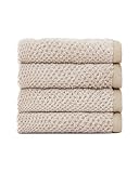 Cozy Earth Nantucket 60% Cotton 40% Viscose from Bamboo Washcloth - 600 GSM Plush & Fast-Drying with Rice Weave Pattern - 4 Pack 13" x 13" Luxury Washcloth - Sand