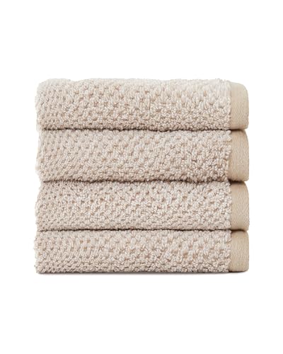 Cozy Earth Nantucket 60% Cotton 40% Viscose from Bamboo Washcloth - 600 GSM Plush & Fast-Drying with Rice Weave Pattern - 4 Pack 13" x 13" Luxury Washcloth - Sand