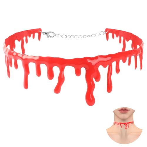Necklace Halloween Red Blood Choker for Halloween Costume Simulation Bloodstain Jewelry for Party Festival Events
