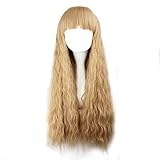 70CM / 28" Long Curly Light Brown Synthetic Hair with Bangs Corn Rolls Cosplay Wig for Women Party D