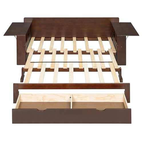 Merax Full Size Daybed with Removable Desk, Storage Drawers & Hydraulic Side Table, Espresso by Merax - Used condition - Image 4