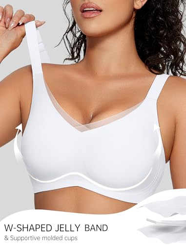 Image of OEAK Women Wireless Jelly Bra Supportive Full Coverage Plus Bras | Comfortable Bralette,No Underwire,Tshirt,Support&Lift,Push Up,Crossover,V Mesh,Everyday,Breathable,Convertible Straps