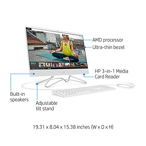 Image of HP 21.5-Inch All-in-One Computer, AMD A4-9125, 4GB RAM, 1TB Hard Drive, Windows 10 (22-c0010, White)