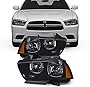 AKKON - For Black Smoke 11-14 Dodge Charger Headlights Front Lamps Direct Replacement Pair Left + Right