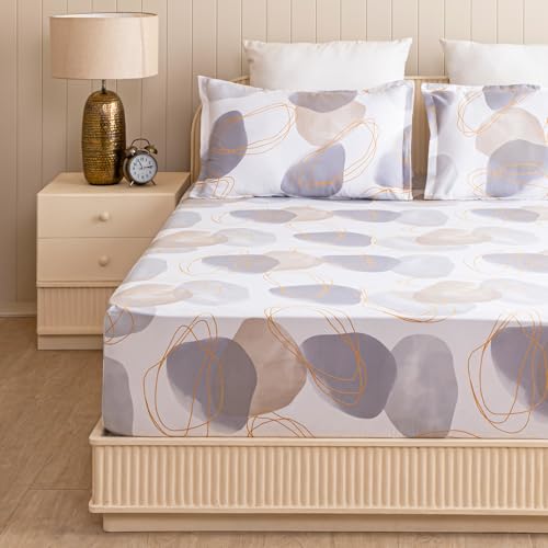 Image of HOMEMONDE Cotton Flat Sheet with Two Pillow Covers Soft & Breathable Bed Sheet for Queen Size Bed (90 x 100 Inch / 229 x 254 cms, Spheres of Serenity) | Perfect for Home Decor & Gifting