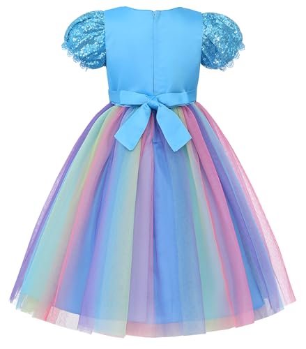 Uhnice Flower Girl Sequin Dress Puff Sleeve Rainbow Dress for Wedding Party2