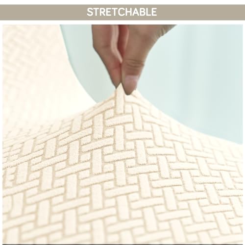 Image of HOKIPO Premium Jacquard Stretchable Swivel Chair Cover High Armrest Slipcover, Beige (AR-5356-BGE)