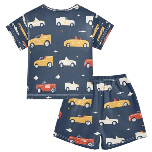 senya Short Sleeve Pajamas Sets Summer Cotton Sleepwear White Car Orange Trunk2