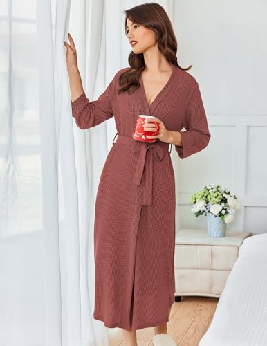 Image of Ekouaer Women's Robe Long Waffle Knit Bathrobe Lightweight Soft Kimono Robes Loungewear S-XXL
