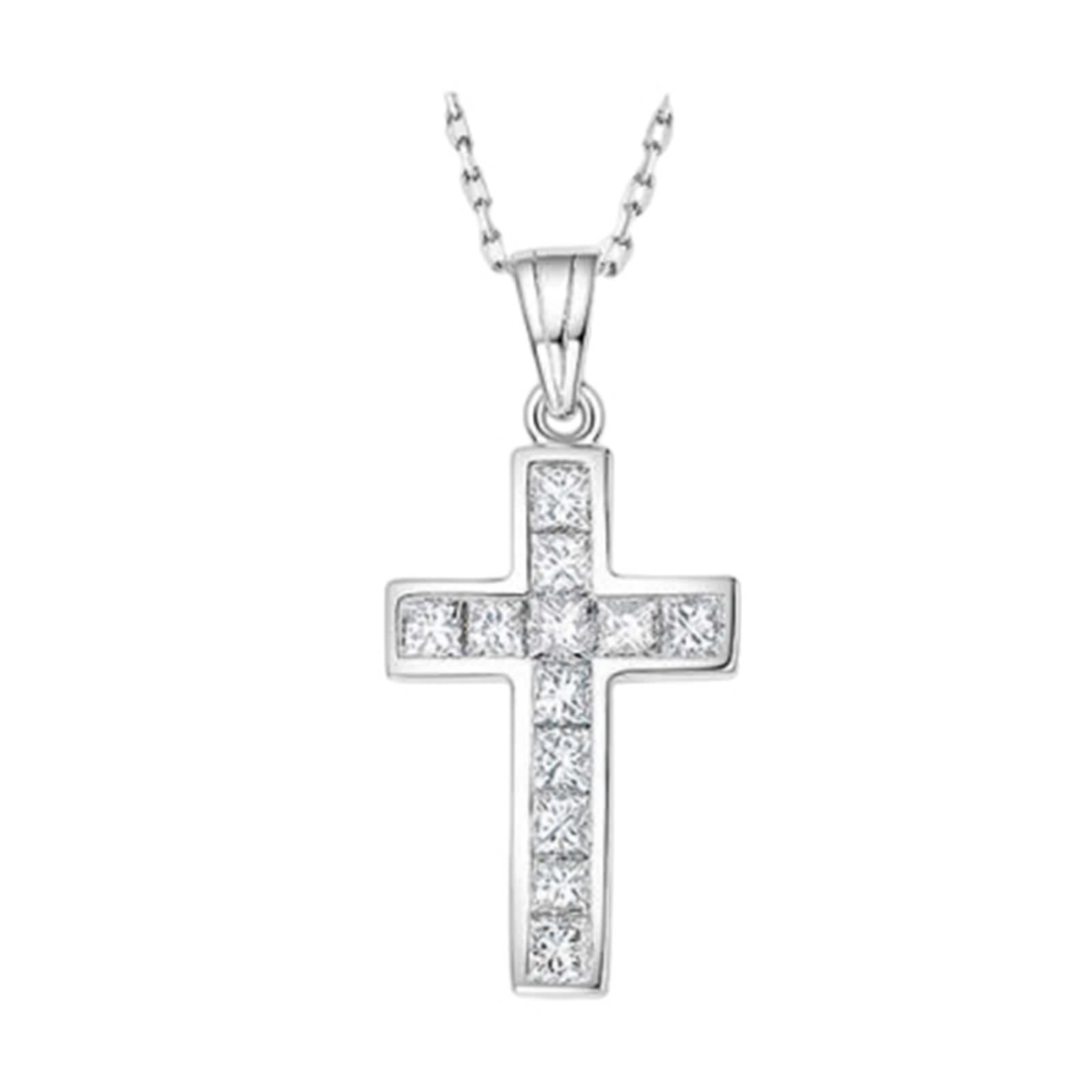 Collana lunga da donna con ciondolo a forma di croce, in oro bianco 9 K/14 K/18 carati