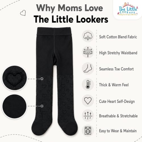 Image of THE LITTLE LOOKERS Baby Tights Thick Toddler Baby Girl Seamless Knit Leggings Thick Solid Cotton Stockings Footed Pants Pantyhose for Years Baby