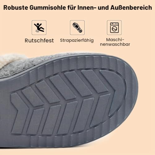 LongBay Damen Hausschuhe Warme Wool-Look mit Memory-Schaum Weiches Sherpa-Futter für Innen & Außen