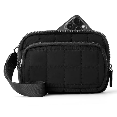 VONAL Wristlet Wallets for Women, Quilted Wristlet Purse, Nylon Wallet Purse with 3 Zipper, Credit Card Holder with RFID Blocking Cell Phone Organizer, Puffer Womens Wallets, Black