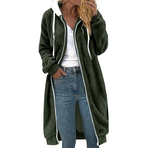 AMDOLE Cárdigan de manga larga para mujer, con bolsillo, color liso, con botones, suéter de punto, con capucha, abrigo de invierno, abrigo de maternidad, talla L, verde, M