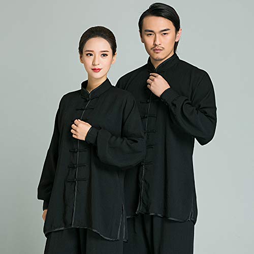 GUIOB Uniforme Traditionnel Chinois de Tai Chi Wing Chun Shaolin,Vêtements Kung Fu Homme Uniformes d'arts Martiaux Méditation Zen Femmes,Black-S Cover