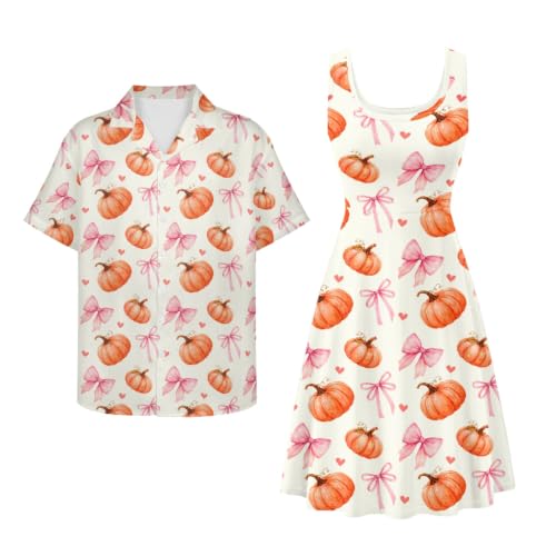 Image of Dreaweet Summer Dresses for Women A-Line Sleeveless Flowy Sun Dresses,Men's Casual Button-Down Shirts,Couple Matching Outfits