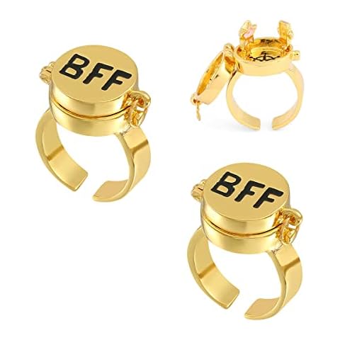 BFF Rings for 2 Best Friends Gold Cartoon Anime Aesthetic Rings Cute Rings Matching Couple Rings Adjustable Aesthetic Jewelry for Women Cover
