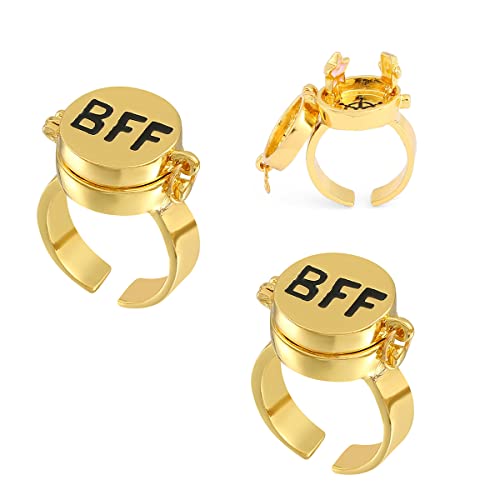 BFF Rings for 2 Best Friends Gold Cartoon Anime Aesthetic Ring Cute Rings Matching Couple Ring Adjustable Aesthetic Jewelry for Women