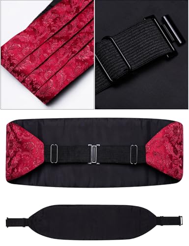 Image of Paisley Floral Tuxedo Cummerbund Bow Tie Pocket Square Set for Men