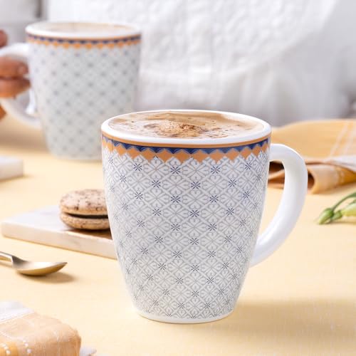 Image of Larah by BOROSIL 390ml x 2pc Opalware Kosmia Tea /Coffee Mug Set, Microwave & Dishwasher Safe Embossed Design Crockery Ideal for Daily Use & Gifting