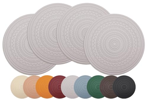 Bxzandya 15" Round Plastic Placemats Set of 4, Faux Leather Table Mats