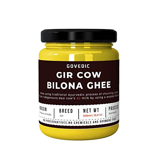 Govedic Bilona A2 Cow Ghee (500 ml | 16.9 oz) | Made from organic grass fed Gir cows A2 Milk| Ayurvedic Bilona Process