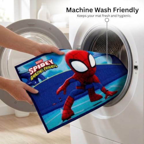 Image of Athom Living Cartoon Printed Themed Multi Colored Kids Premium Nylon Bathmat, with Latex Backing, Anti-Slip Bathmat, 37 x 57 cm, Pack of 1 (Spidey)