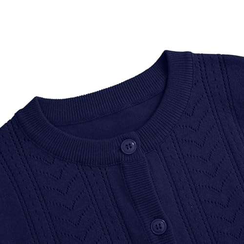 Girls Cardigan Sweater Long Sleeve Crewneck Button Closure Knitted Ruffle Uniform Sweater 5-14Y4