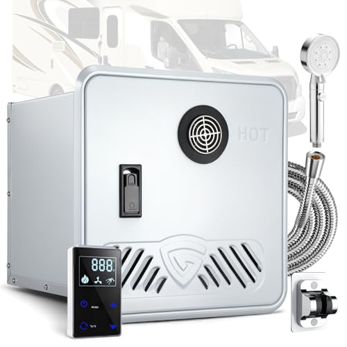 RV Tankless Water Heater, 78,000 BTU High Output, 0.5–3.9 GPM Energy-Efficient 12V Powered On-Demand Propane Heating, 15 x 15 in Door, Remote Controller, Everyday Use by RVers, InstaShower