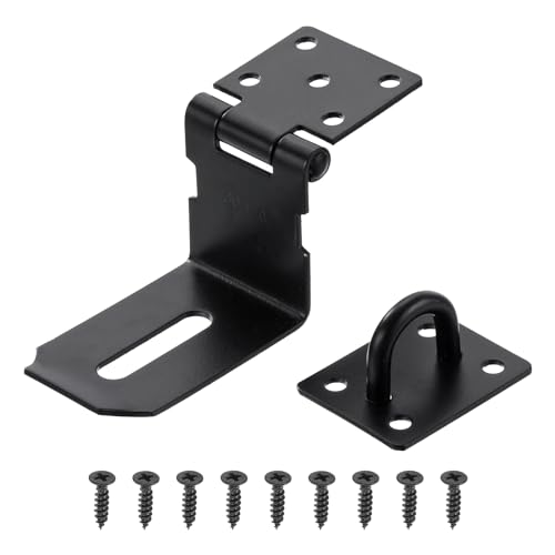 Image of PATIKIL 4 Inch Door Locks Hasp Latch, 90 Degree Right Angle Stainless Steel Hinge Lock Padlock Clasp Hasp Lock Latch with Screws, Black