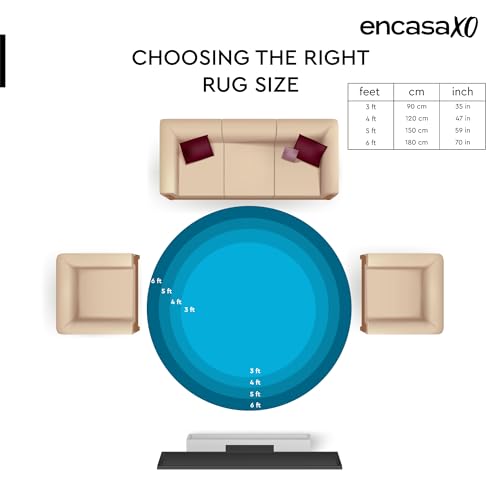 Image of Encasa XO Handmade Round Crochet Rug 2-Tone Circular Cotton Area Rug for Nursery, Bedroom & Living Room | Boho Modern Minimalist Floor Mat Natural Reversible Rugs | Sage & Off White (120 cm) | 4 Ft