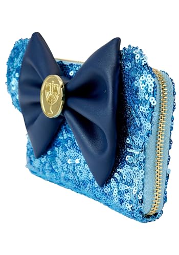 Loungefly Disney Minnie Hanukkah Menorah Wallet | Blue Sequin Zip Around with Bow, ID Window, Card Slots, Coin Pocket2