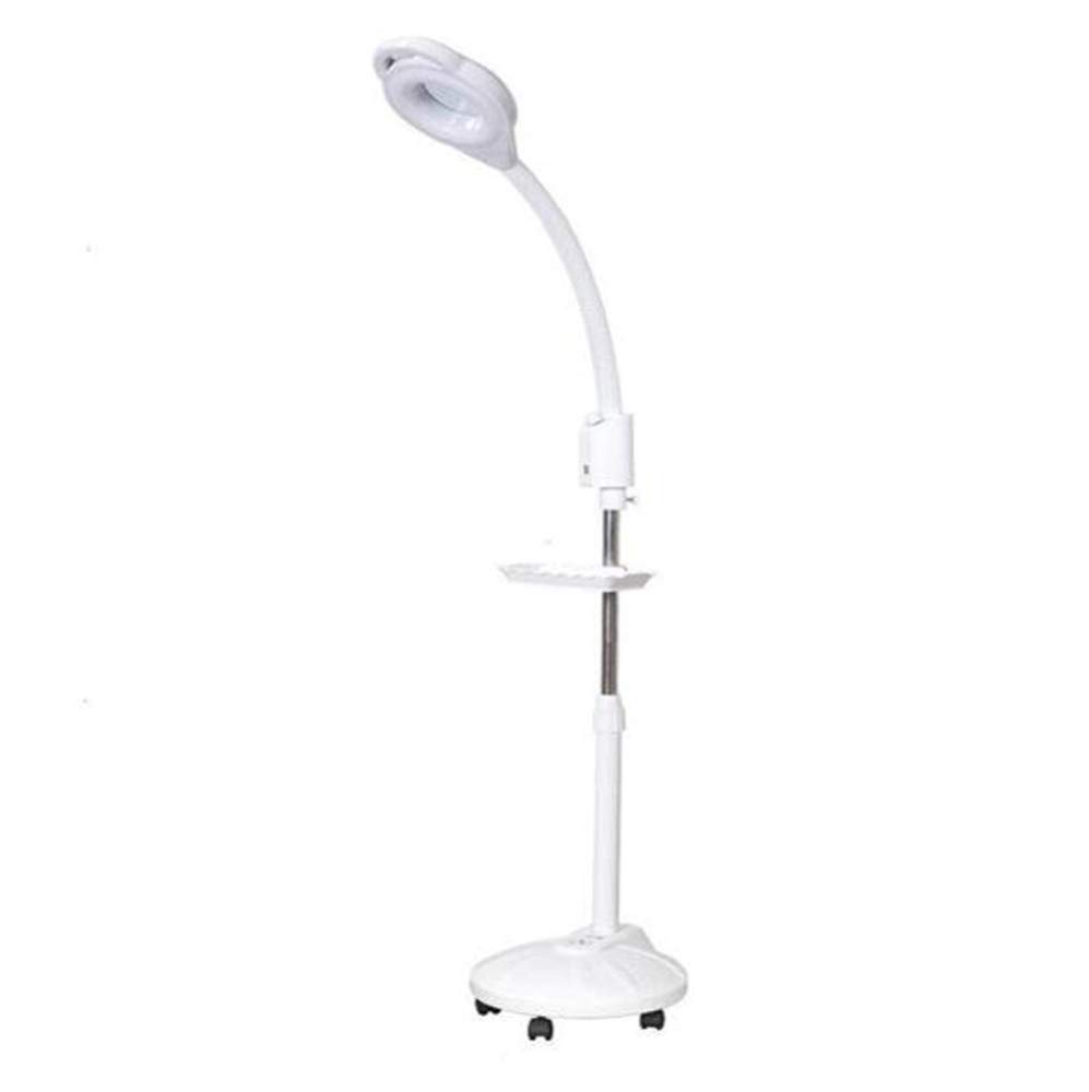 Aioneer Facial Magnifying Glass Floor Lamp - 5 Wheel Rolling Base Reading Magnifier Light With Gooseneck - For Professional Tasks And Crafts -White A/A