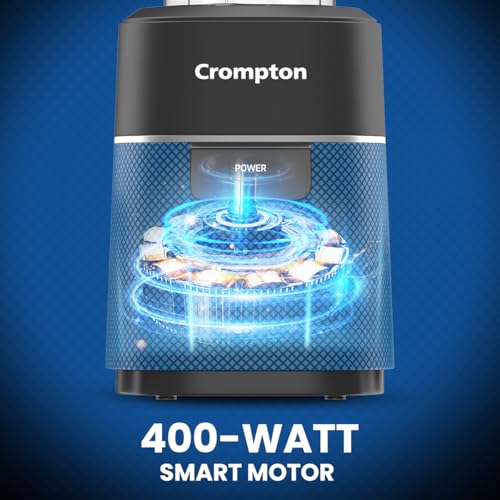 Image of Crompton Ameo Fresh|premium Nutri blender|Smoothie Maker|400 watts powerful motor|3 Food grade jars|Sipper Cap|Storage lid|Black & Red Color|1L Blender jar|2 years warranty