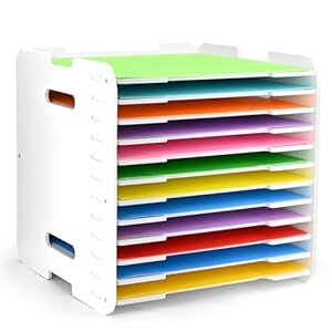 12×12 Paper Organizer, 12-Tier Scrapbook Paper Storage, Stackable Desktop File Holder for Home, Office, Classroom, and Craft Room