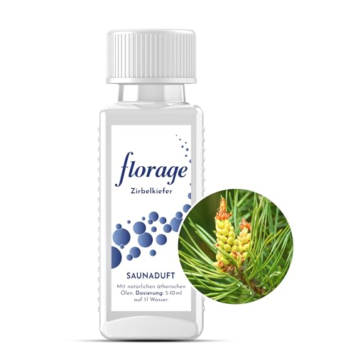 Florage 100ml Saunaaufguss ZIRBELKIEFER - 50 Jahre Erfahrung als deutsche Duftmanufaktur, hochergiebiges Aufgussmittel für die Sauna, viele Aufguss Düfte, vegan und ohne Tierversuche, auch als Set