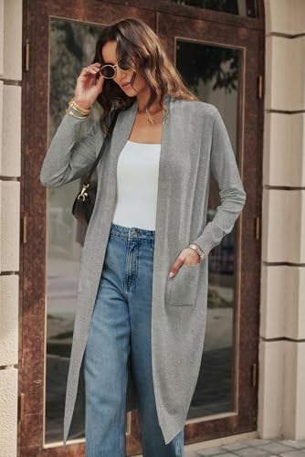 Image of GRACE KARIN Essential Solid Open Front Maxi Long Knitted Cardigan Sweater for Women