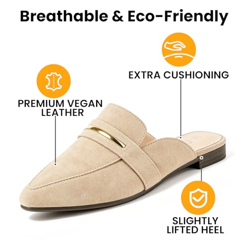 Image of MUSSHOE Mules for Women - Suede Slip On Backless Loafers with Cushioned Insole and Non-Slip Sole, Pointed Toe Flats for Office Work Business Casual