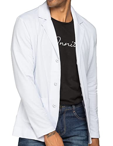 COOFANDY Mens Casual Slim Fit Blazer 3 Button Suit Sport Coat Lightweight Jacket, White, Small