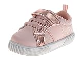 Josmo Girls Stylish Sneakers Cute Casual Shoes with Soft Sole Adjustable Hook & Loop Strap and Glitter Star Design for Girls Pink/White Size 3 Infants