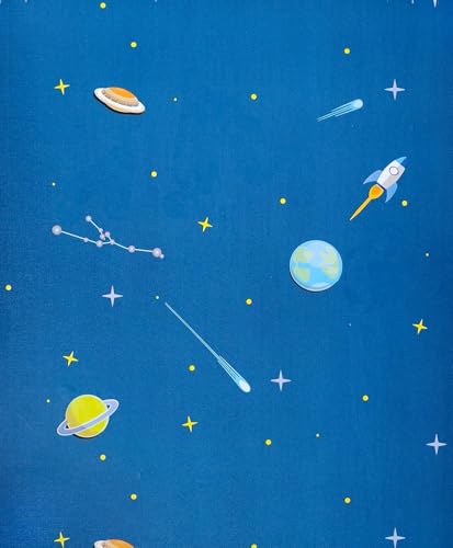 Image of FOKRIM Blue Space Wallpaper for Wall - 45x300cm, 14 Sqft Peel and Stick Removable Self Adhesive Waterproof Wall Stickers for Home, Kids Room, Play Room - Wall Paper Decor