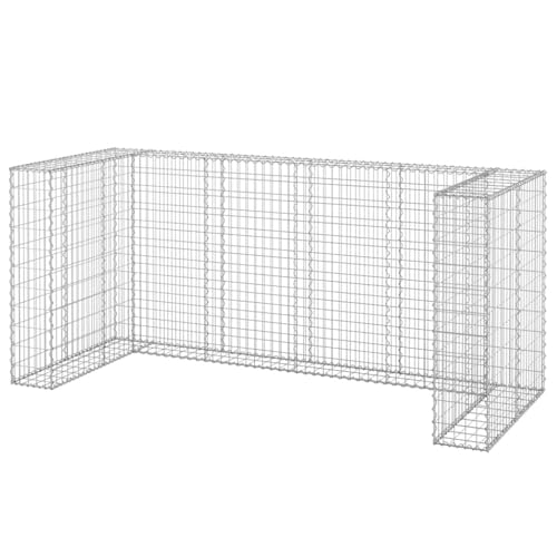vidaXL Gabion Wall for Garbage Bins Galvanized Steel Patio Stone Basket Gabion Cage Outdoor Wheelie Bin Surround for Backyard Yard Lawn