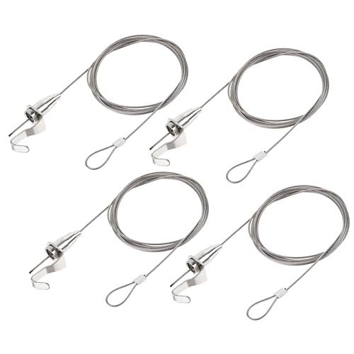 Image of uxcell Picture Hanging Wire Kit, 4pcs 2M Adjustable Rail Hanging System for Home Picture Art Gallery Picture Display Kit, Load 66 Lbs