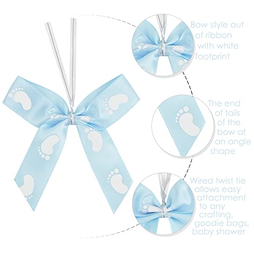Aimudi Baby Shower Ribbon Twist Tie Bows 2.5" Premade Blue Bows For Baby Shower Decorations For Boy Pre-Tied Baby Blue Bows For Treat Bags Ribbon For Gender Reveal Bows For Gift Wrapping - 50 Counts #TOP1