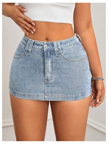 Floerns Women's Y2k Denim Skirts Mid Waist Bodycon Mini Skirts with Pocket4