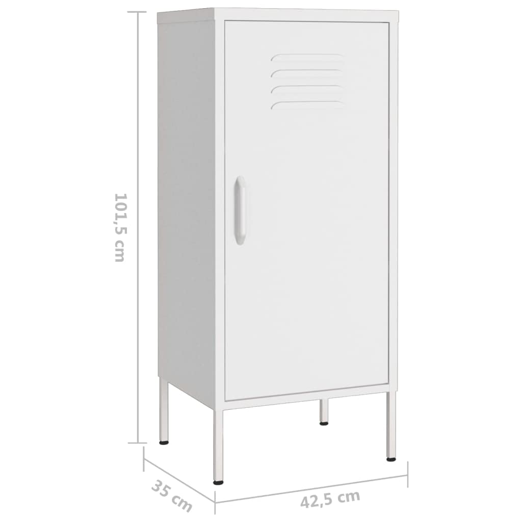 Armario de almacenamiento blanco de acero 42,5 x 35 x 101,5 cm con 2 estantes ajustables en altura y niveladores, armario multiusos para oficina, salón, pasillo, garaje, taller, espacio de